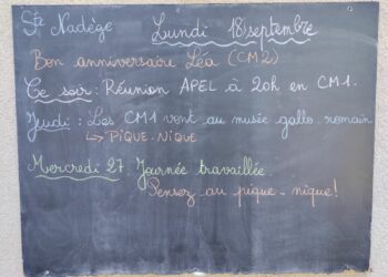 Lundi 18 septembre 2023 – Belle fête aux Nadège ! Happy Birthday to Léa (CM2) ! Nous accueillons 2 professeurs en formation pour trois semaines