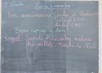 Lundi 4 novembre 2024 – Belle fête aux Charles ! Joyeux anniversaire Giulia et Tristan (CE1), Suhayl (CE2) et Ambre (CM2)