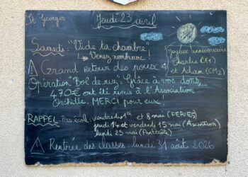 Jeudi 23 avril 2026 – Belle fête aux Georges ! Happy birthday to Charlie en CE1 et Adam en CM2 !